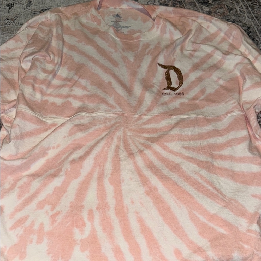 Pink DISNEYLAND spirit Jersey Tie-Dye Shirt with rose gold Glitter Logo